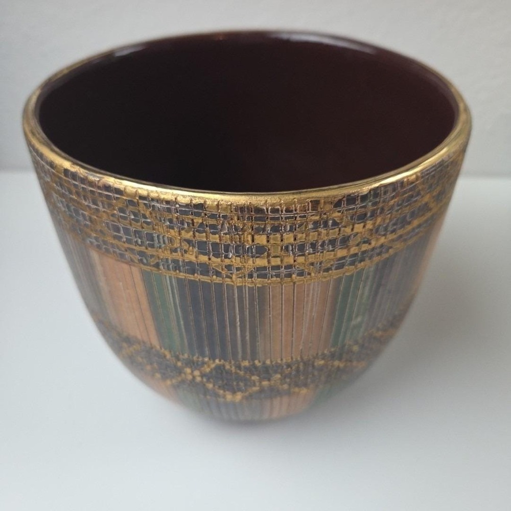 VTG Bitossi Seta Italian Ceramic Planter Pot Earthy Hues 5.75" Tall x 6.5" Wide